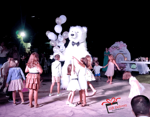 White Bear for Children's Kids Parties in Athens. Order a greeting from a polar bear in Athens. Polar bear for birthday. polar bear in Athens. Order a Polar Bear for children's kids parties. Animator White Polar Bear for a Children's kids Party in Athens. Mascotte White Polar Bear at a kids children's party. Gift Delivery.